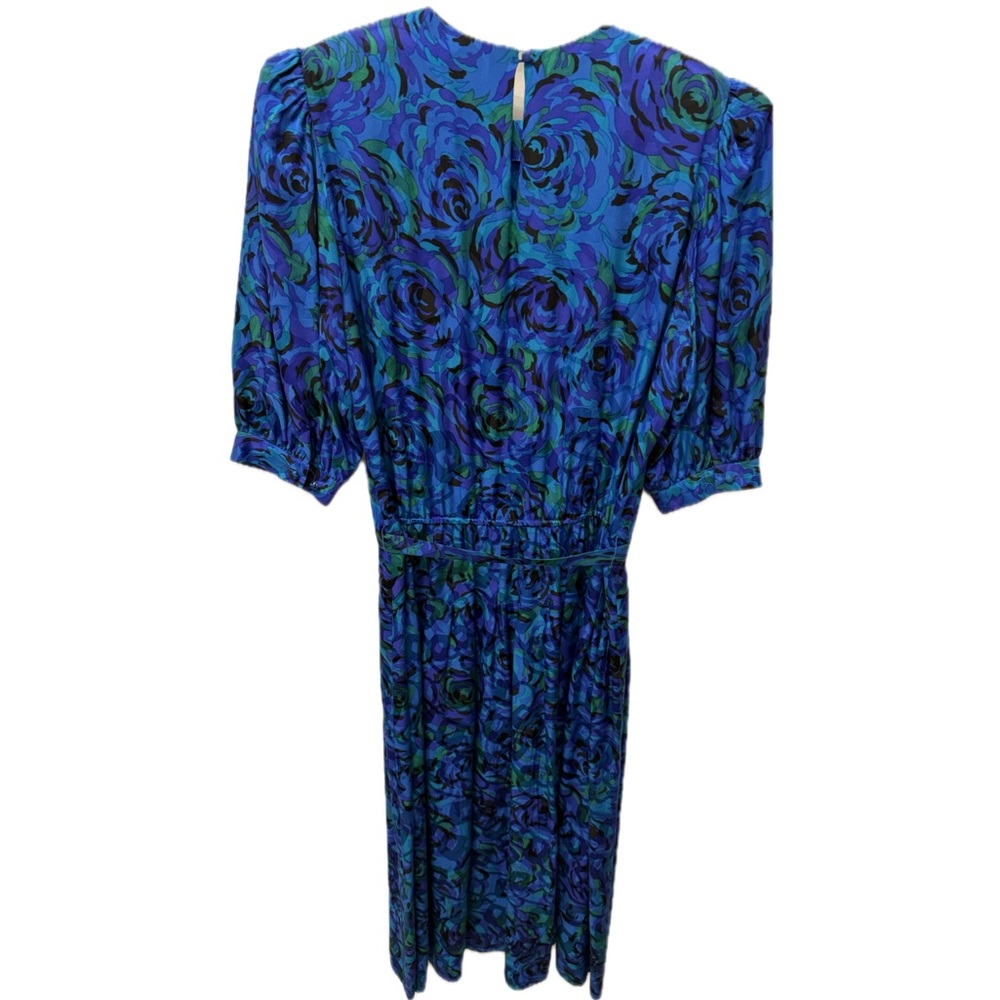Vintage Adrianna Papell Blue and Teal 100% Silk Dress Beautiful Floral Pattern